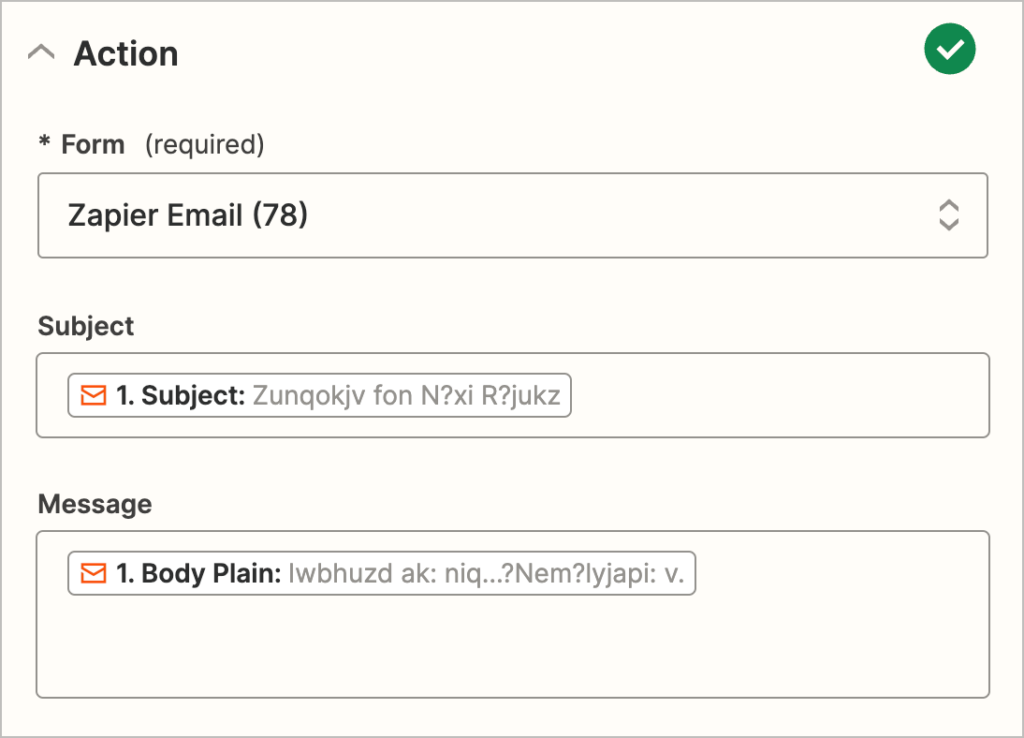 Configuring an email in Zapier