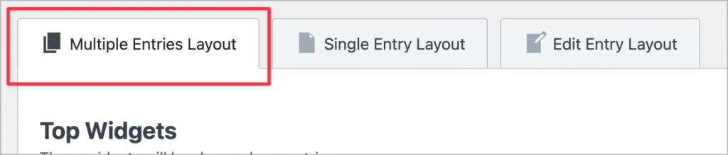 The 'Multiple Entries Layout' tab in the View editor
