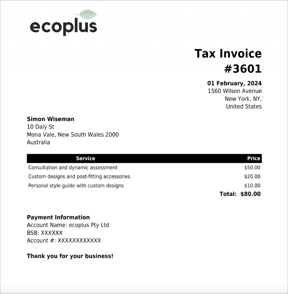 A tax invoice PDF document