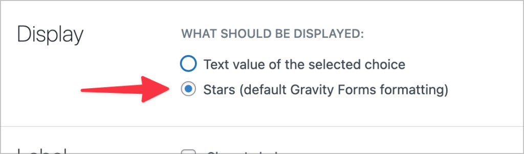 A radio button labeled 'Stars (default Gravity Forms formatting)'