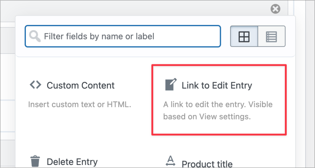 The 'Link to Edit Entry' field in the GravityView editor