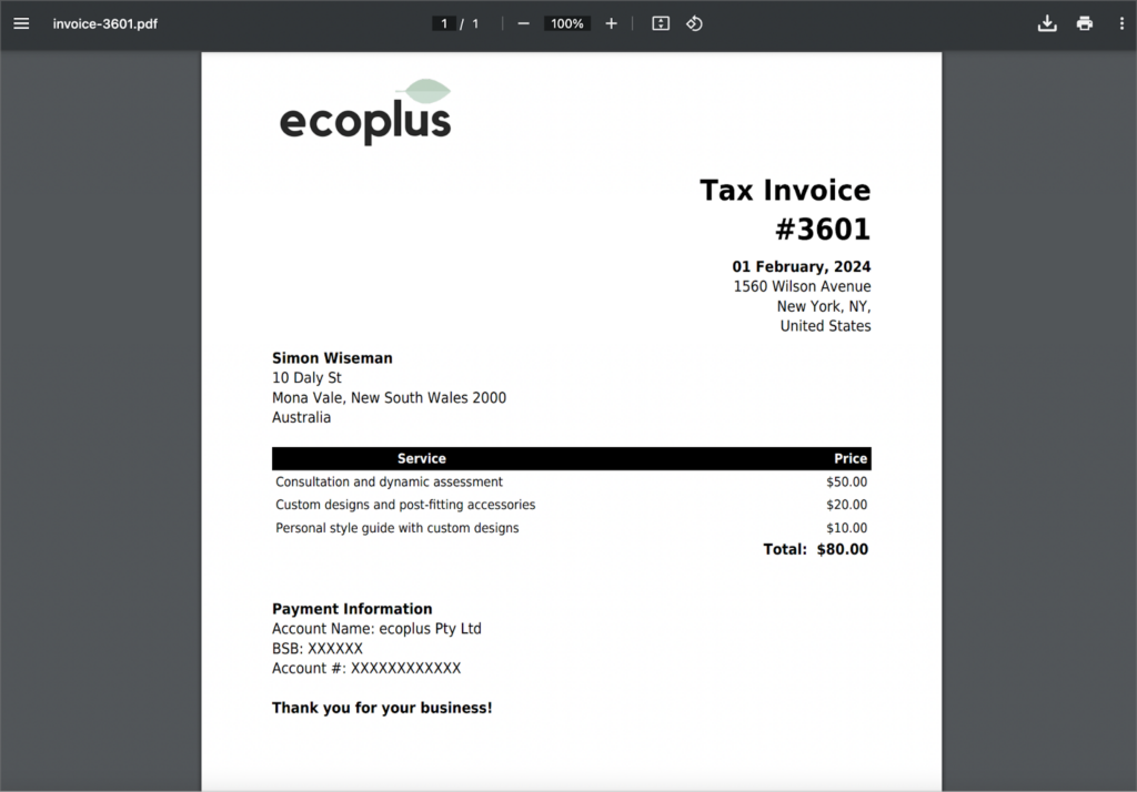 A PDF tax invoice