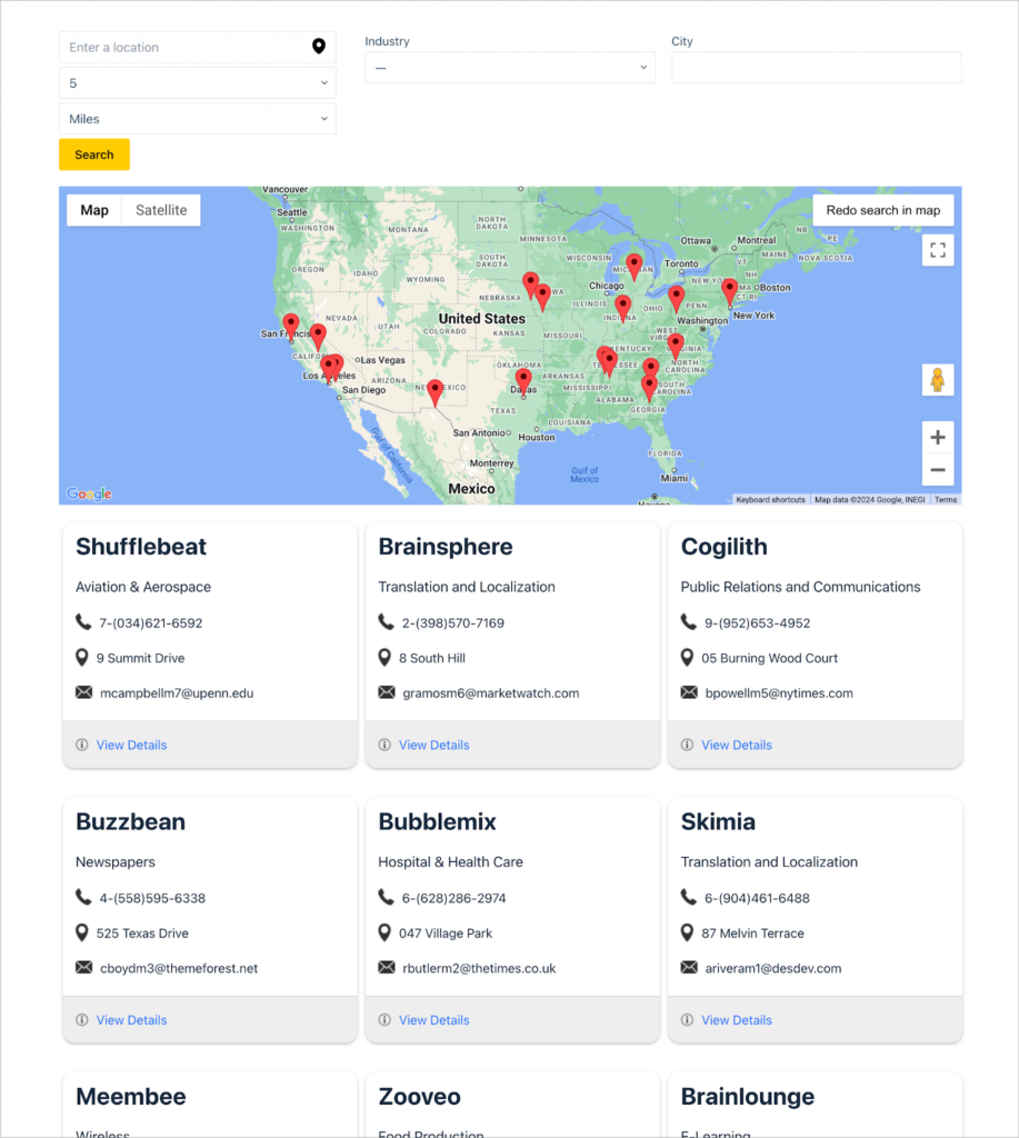 A geolocation directory (with a map), built using GravityView