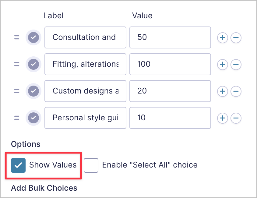 Input boxes for adding choices to a Checkbox field