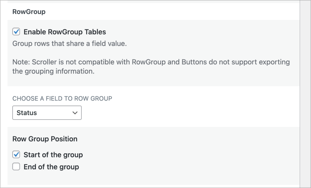 The DataTables RowGroup options