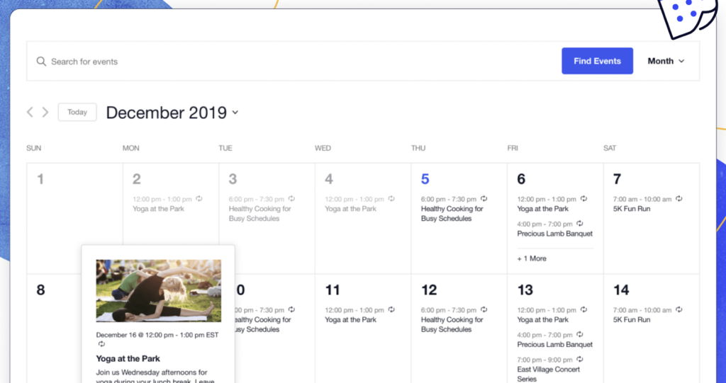 A calendar of events