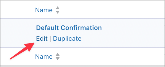 The 'Edit' link under 'Default Confirmation'.