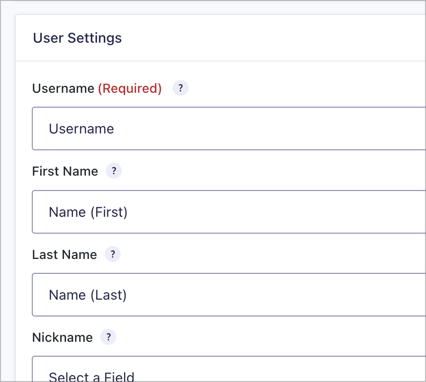 The User Settings in the User Registration feed settings