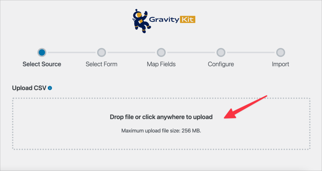 The Improt Entries 'Upload CSV' box