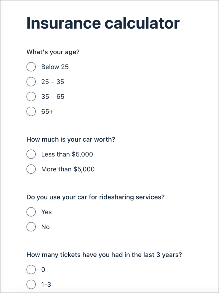 An insurance quote calculator form