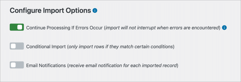 The import options in GravityImport