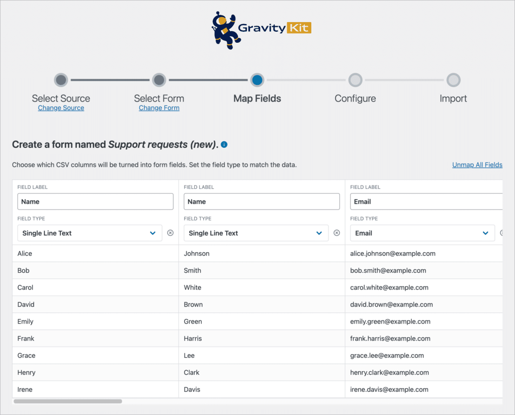 Field mapping in GravityImport