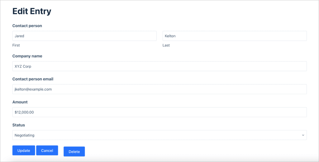 A page where users can edit entry details.