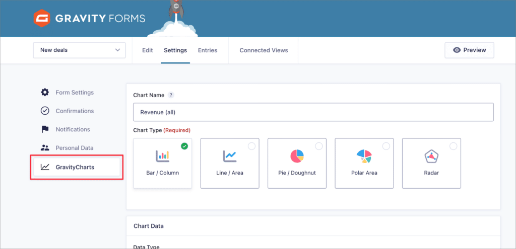 The GravityCharts feed page