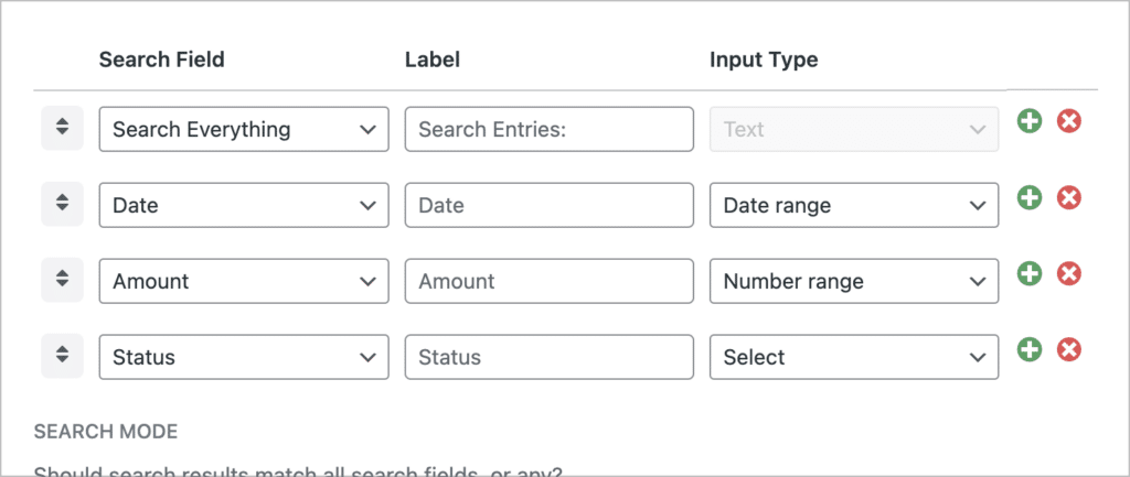 The search bar settings in GravityView