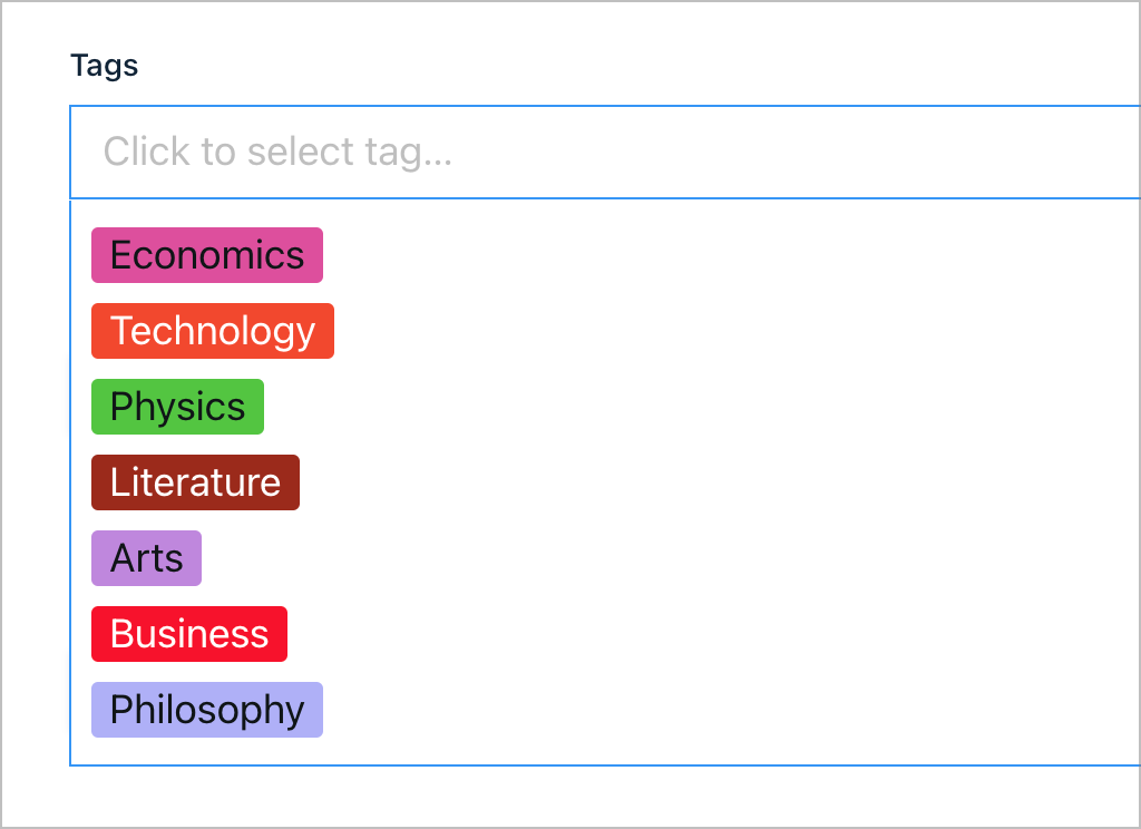A list of tags; each tag is a subject such as Economics, Technology, etc