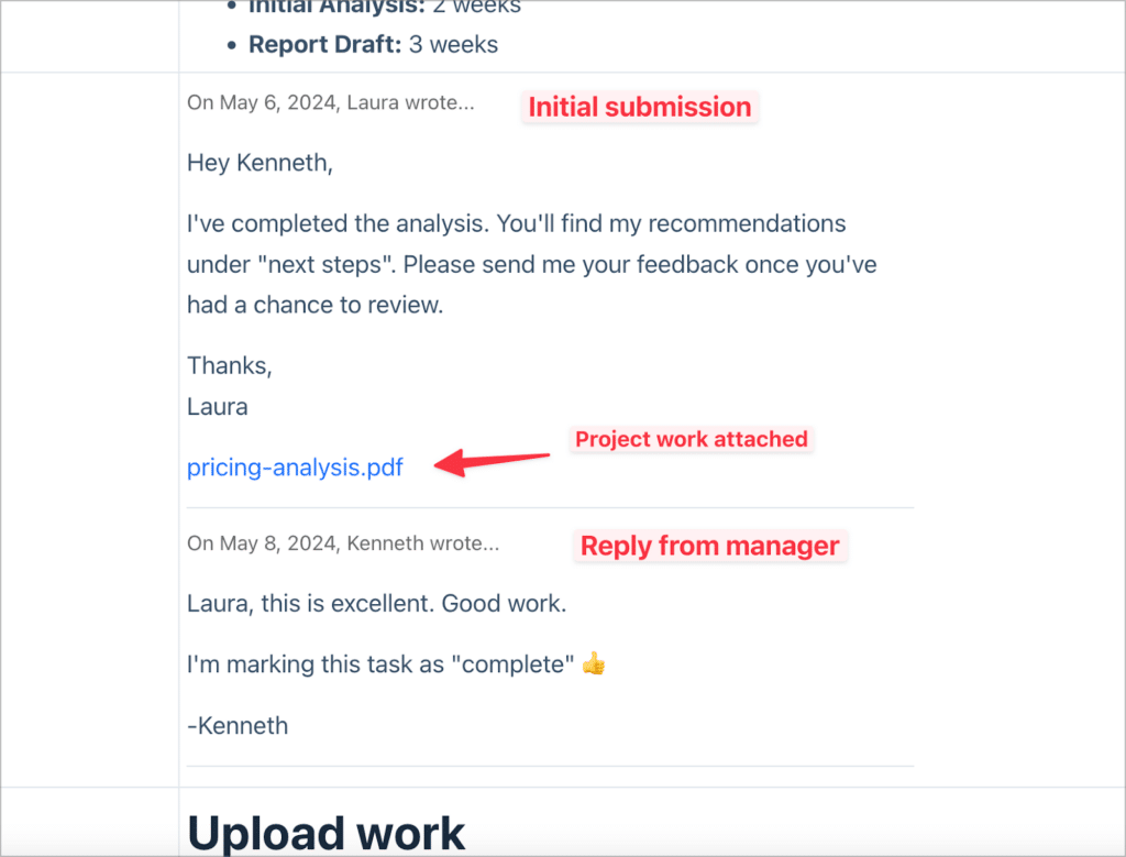 A snapshot of the project overview showing follow-up responses.