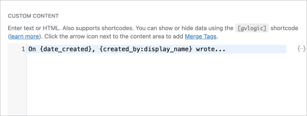 The Custom Content text editor
