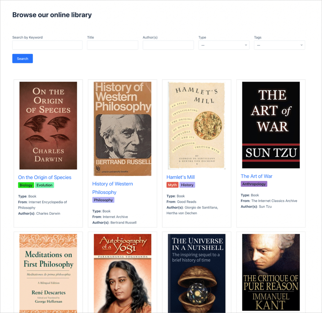 An online library of books built with Gravity forms and GravityView