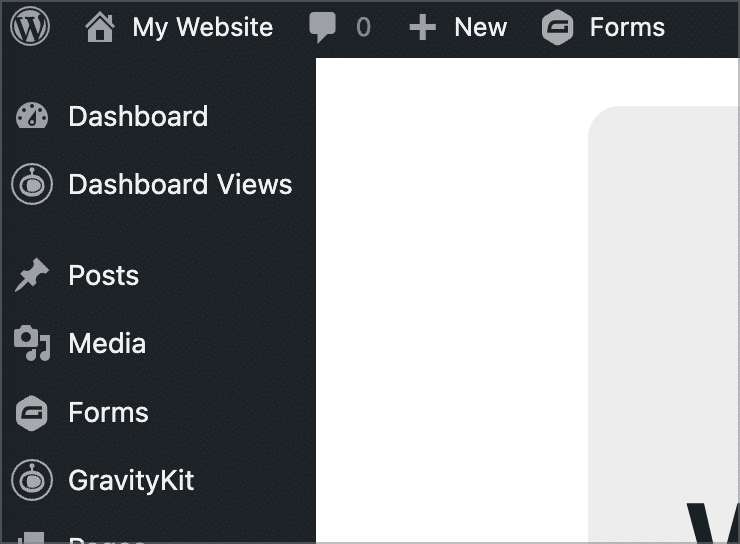 The Dashboard Views menu item in the WordPress admin menu