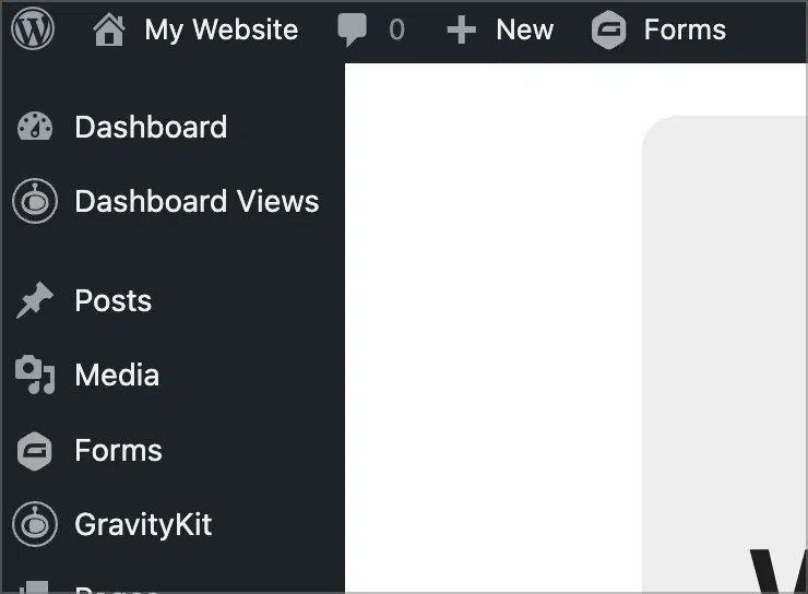 The Dashboard Views menu item in the WordPress admin menu