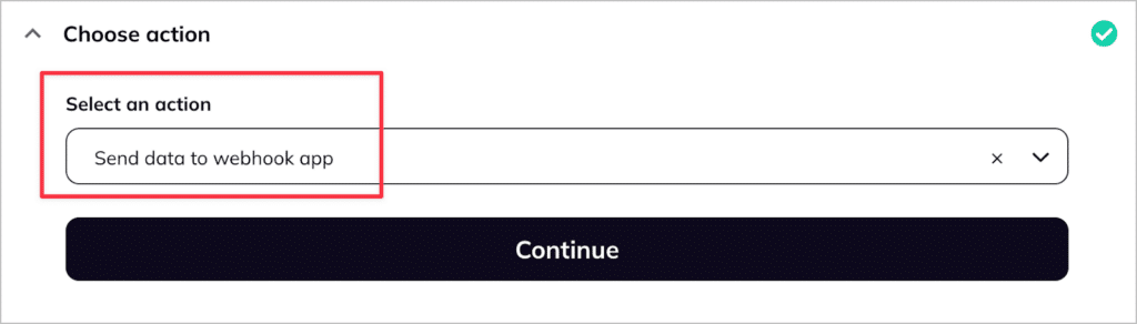A dropdown field labeled 'Select an action'