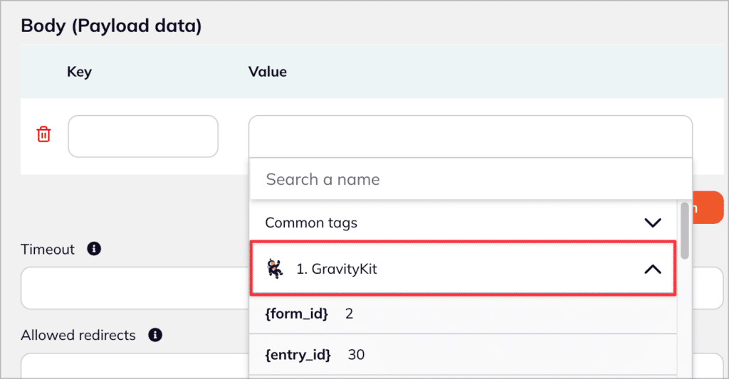 The payload data for the GravityKit - Make integration