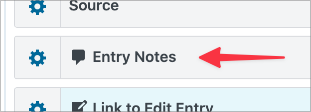 A arrow pointing to the 'Entry Notes' field in GravityView