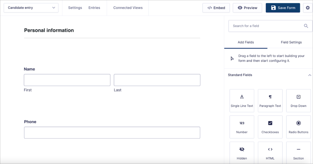 The Gravity Forms editor