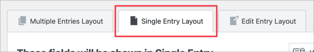 The Single Entry tab in the View editor