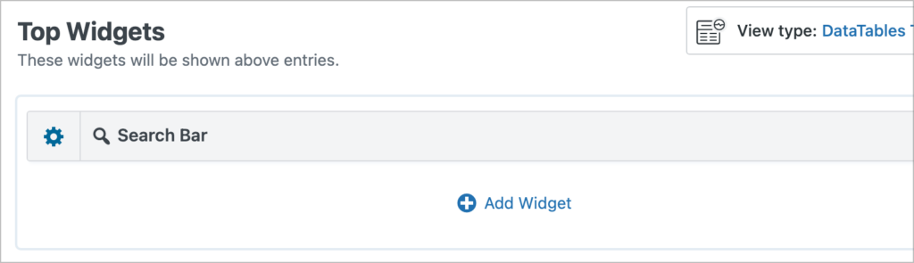 The top widgets area in the GravityView editor; there is a Search Bar added here