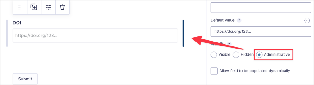 A checkbox labeled 'Administrative' in the Gravity Forms field settings