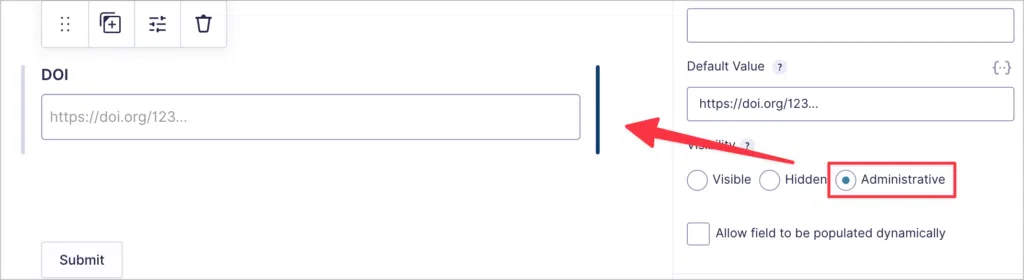 A checkbox labeled 'Administrative' in the Gravity Forms field settings