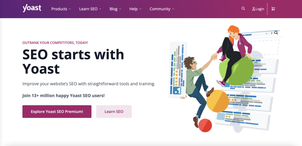 The Yoast homepage; the header reads 'SEO starts with Yoast'