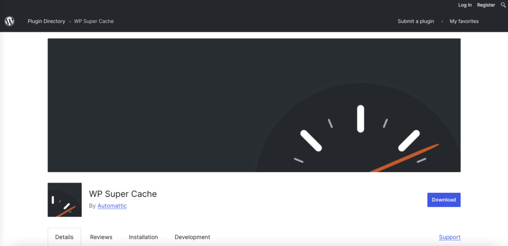 The WP Super Cache plugin page on the WordPress.org repository