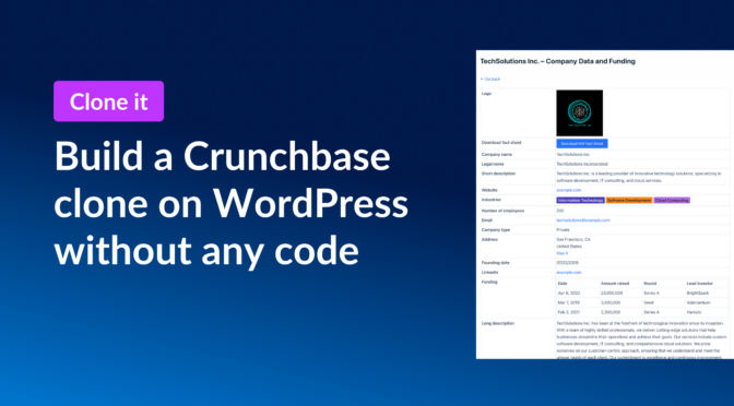 Build a Crunchbase clone on WordPress without any code