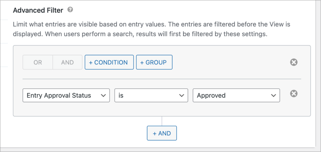 The GravityView advanced filter; there is a filter configured here to prevent unnapproved submissions from showing up in the View.