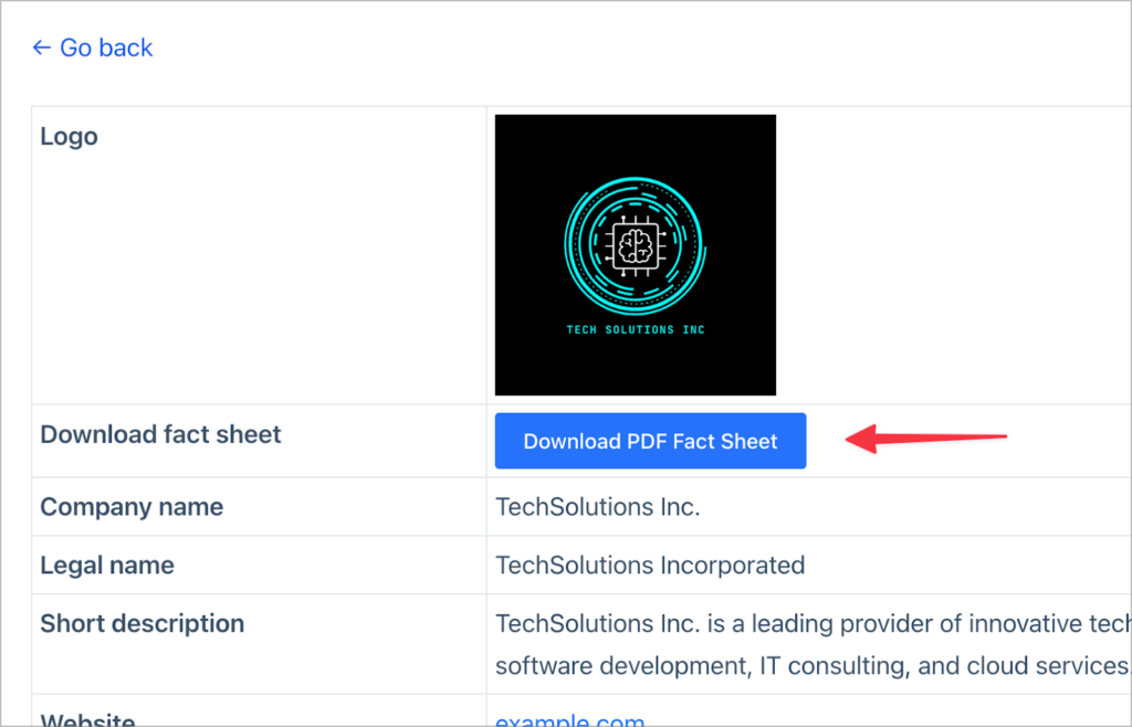 An arrow pointing to a button labeled 'Download PDF Fact Sheet'