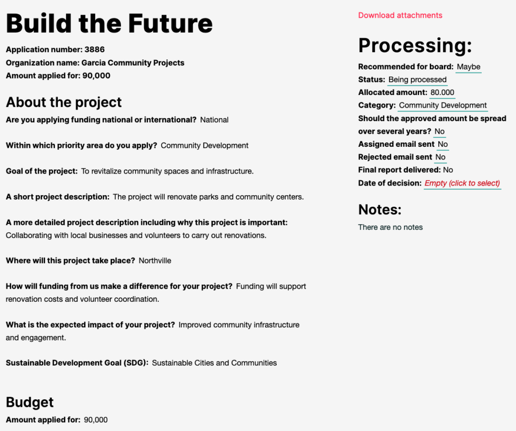 Information related to a single application