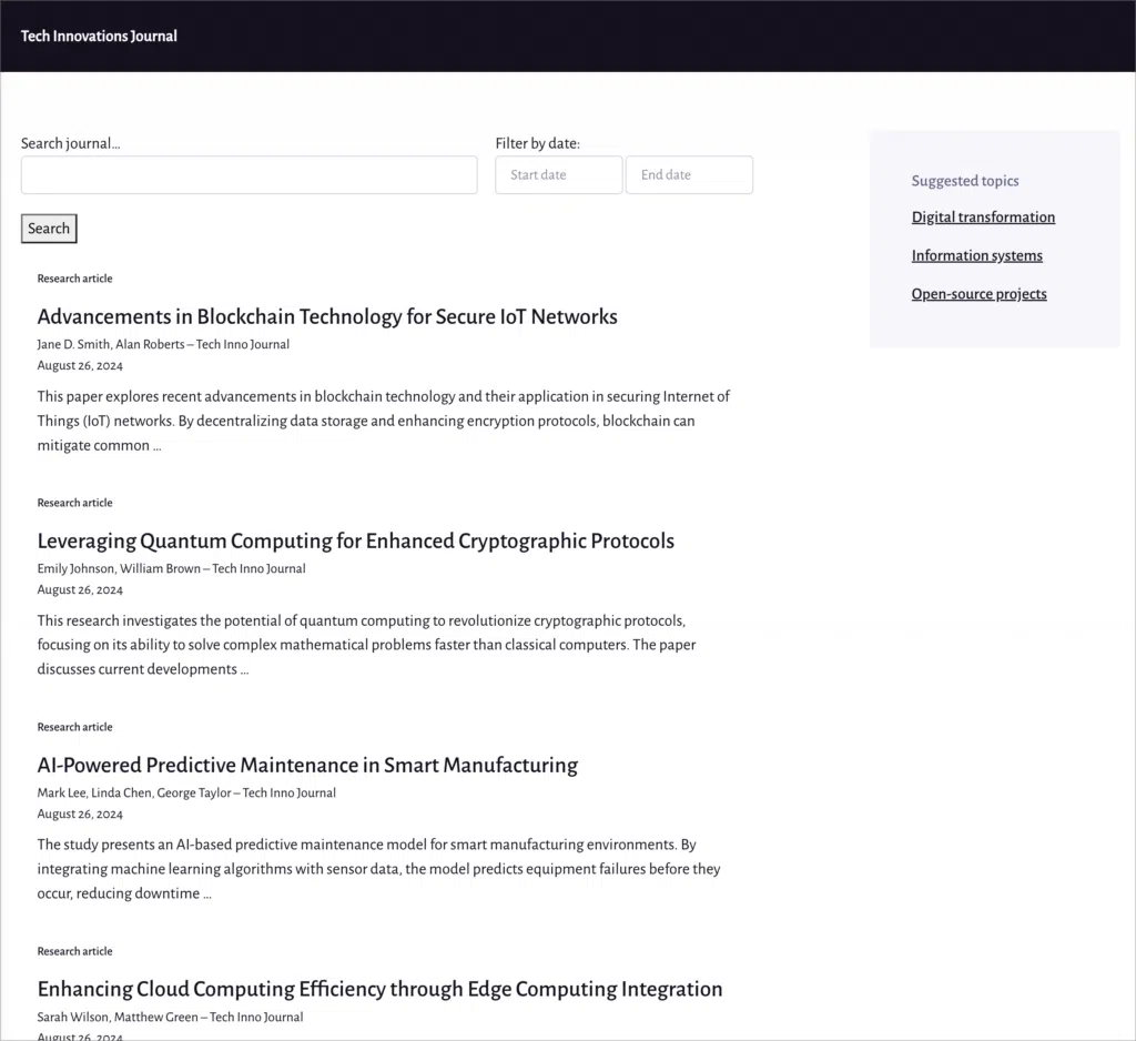 A list of academic studies (WordPress academic journal application)
