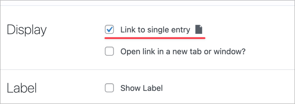 A checkbox labeled 'Link to single entry'