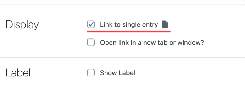 A checkbox labeled 'Link to single entry'
