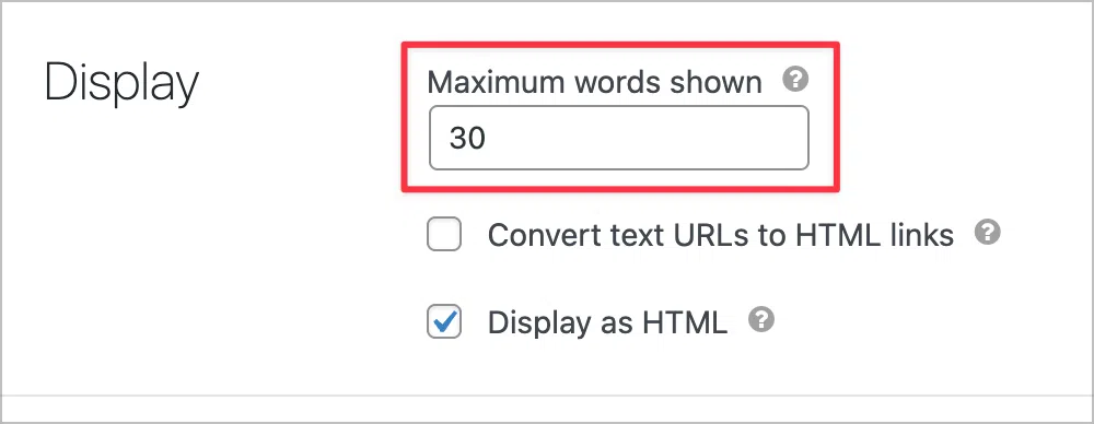 An input box labeled 'Maximum words shown'
