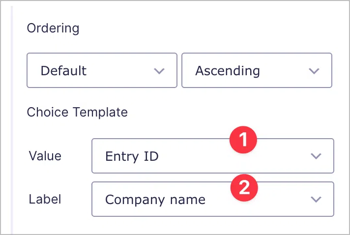 Two drop down fields: 'Value', and 'Label'