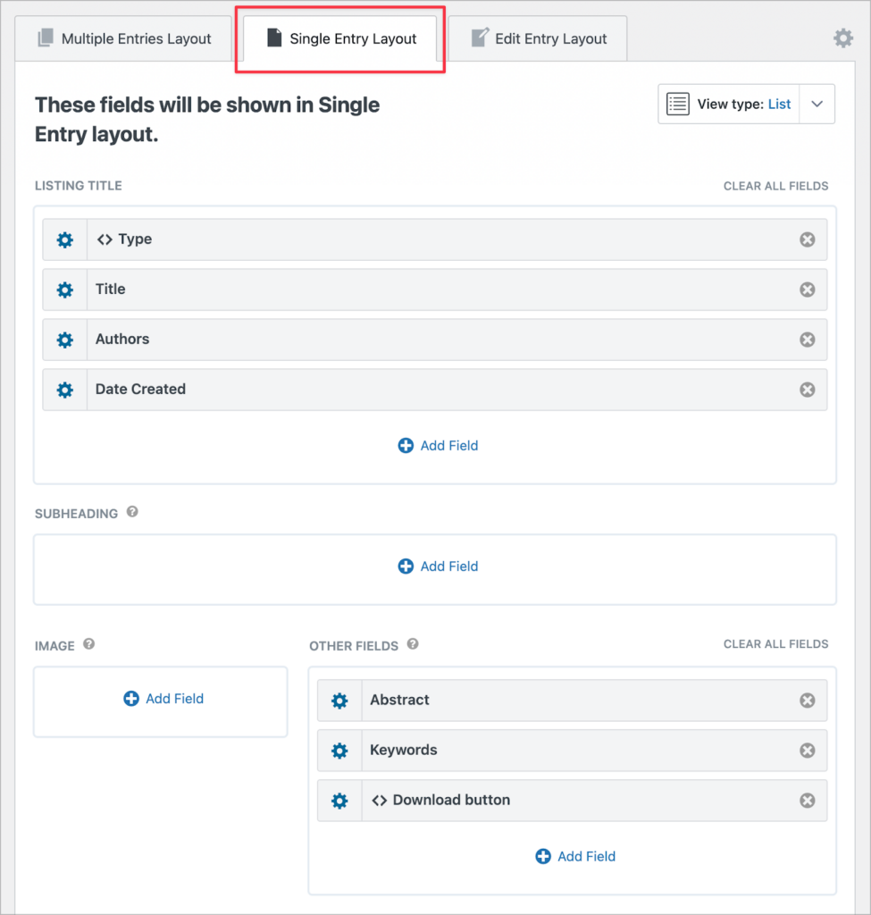 The Single Entry layout configuration in GravityView