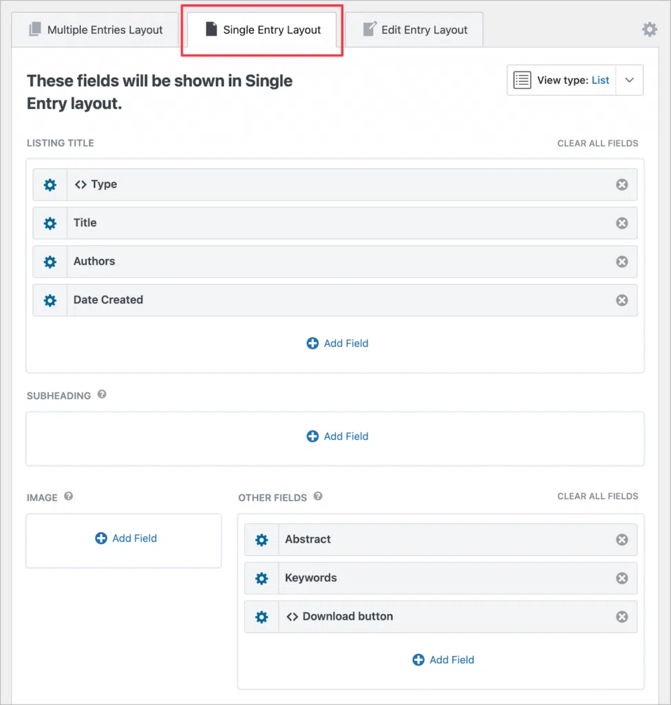 The Single Entry layout configuration in GravityView