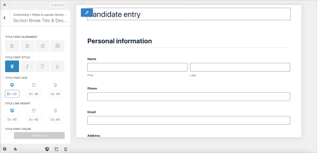 The styles panel in the Gravity Forms Booster plugin