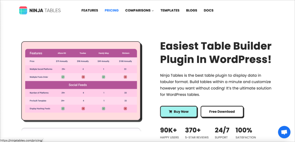 The Ninja Tables homepage