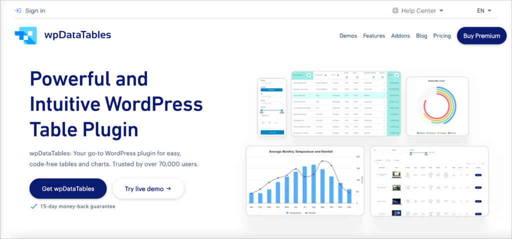 The wpDataTables homepage