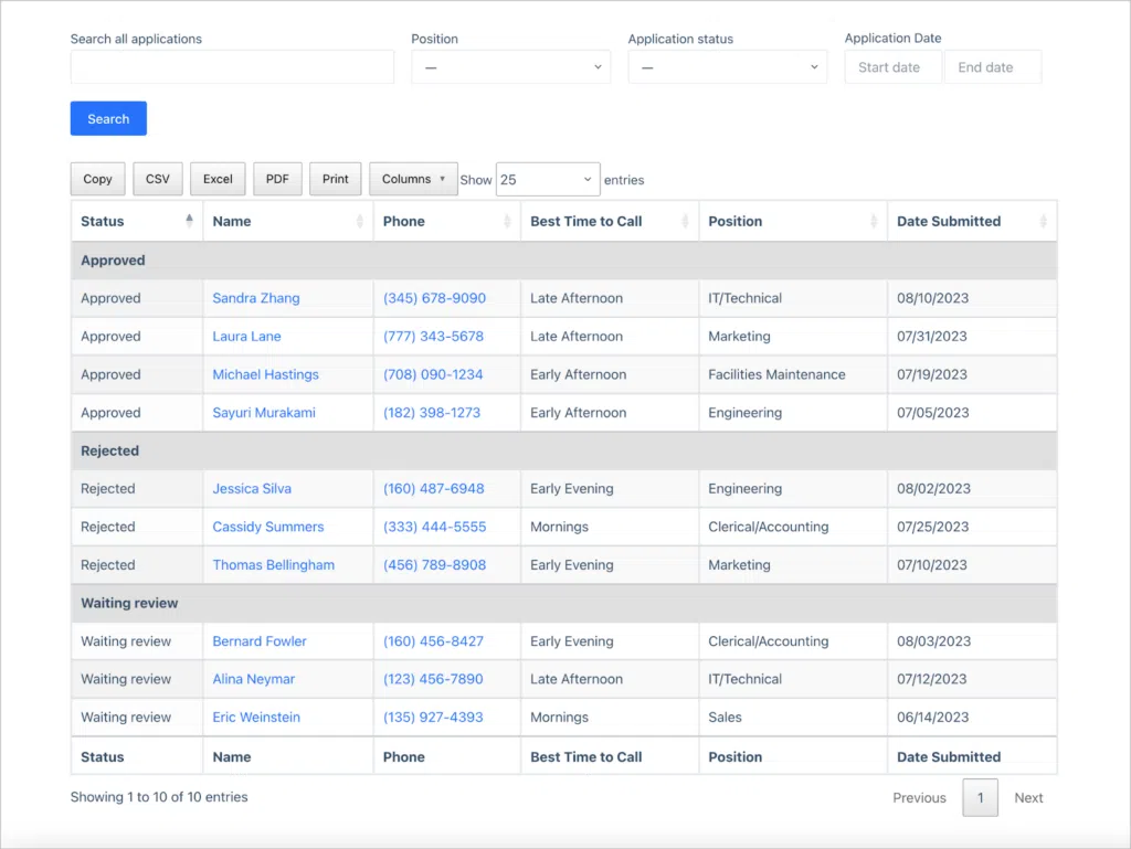 GravityView – DataTables View type
